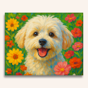 油絵　マミ ラニカイビーチを楽しむキュートな犬たち　大きいキャンバス Canvas_4eb5e585-8329-40ba-bdfc