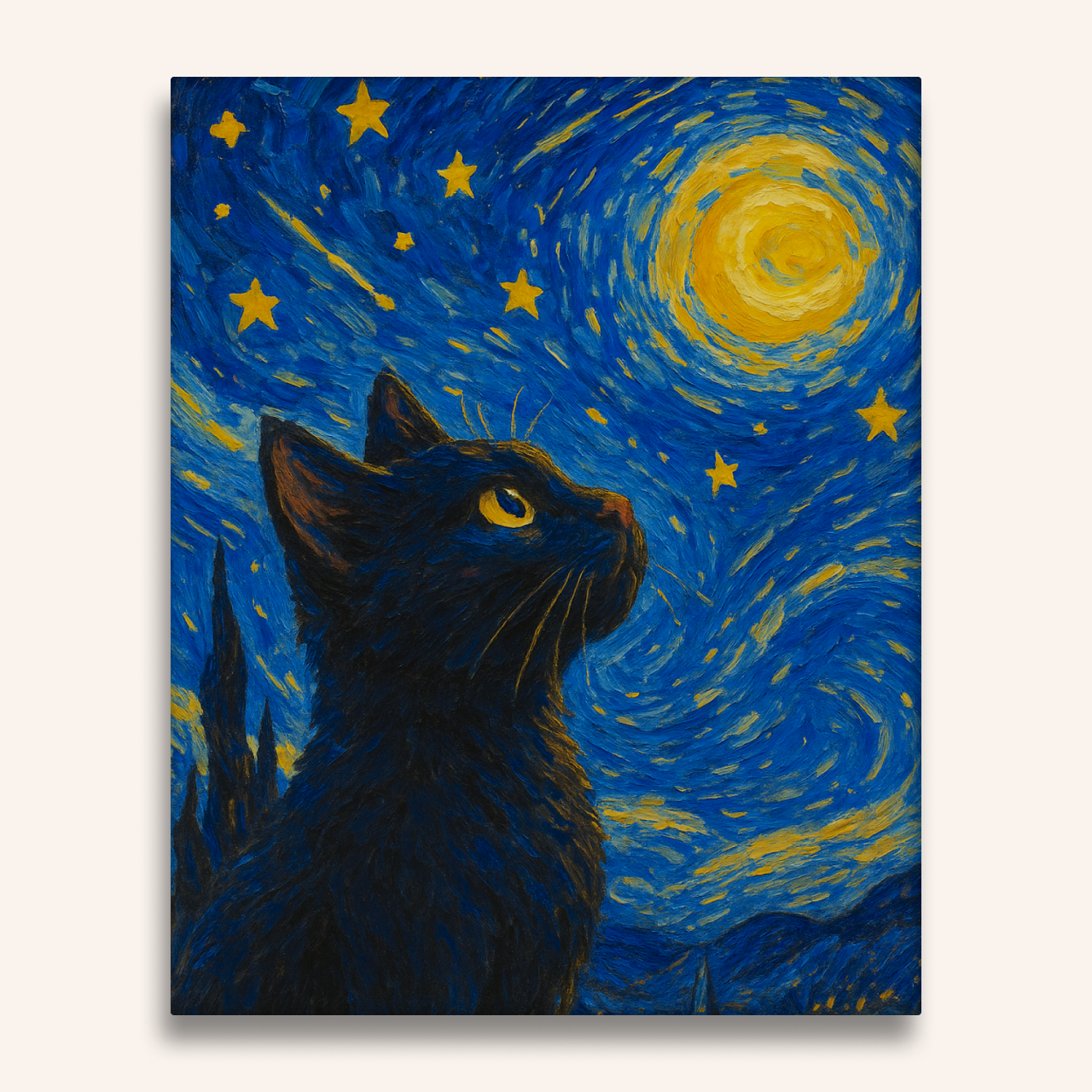 ゴッホの星空に夢見る黒猫